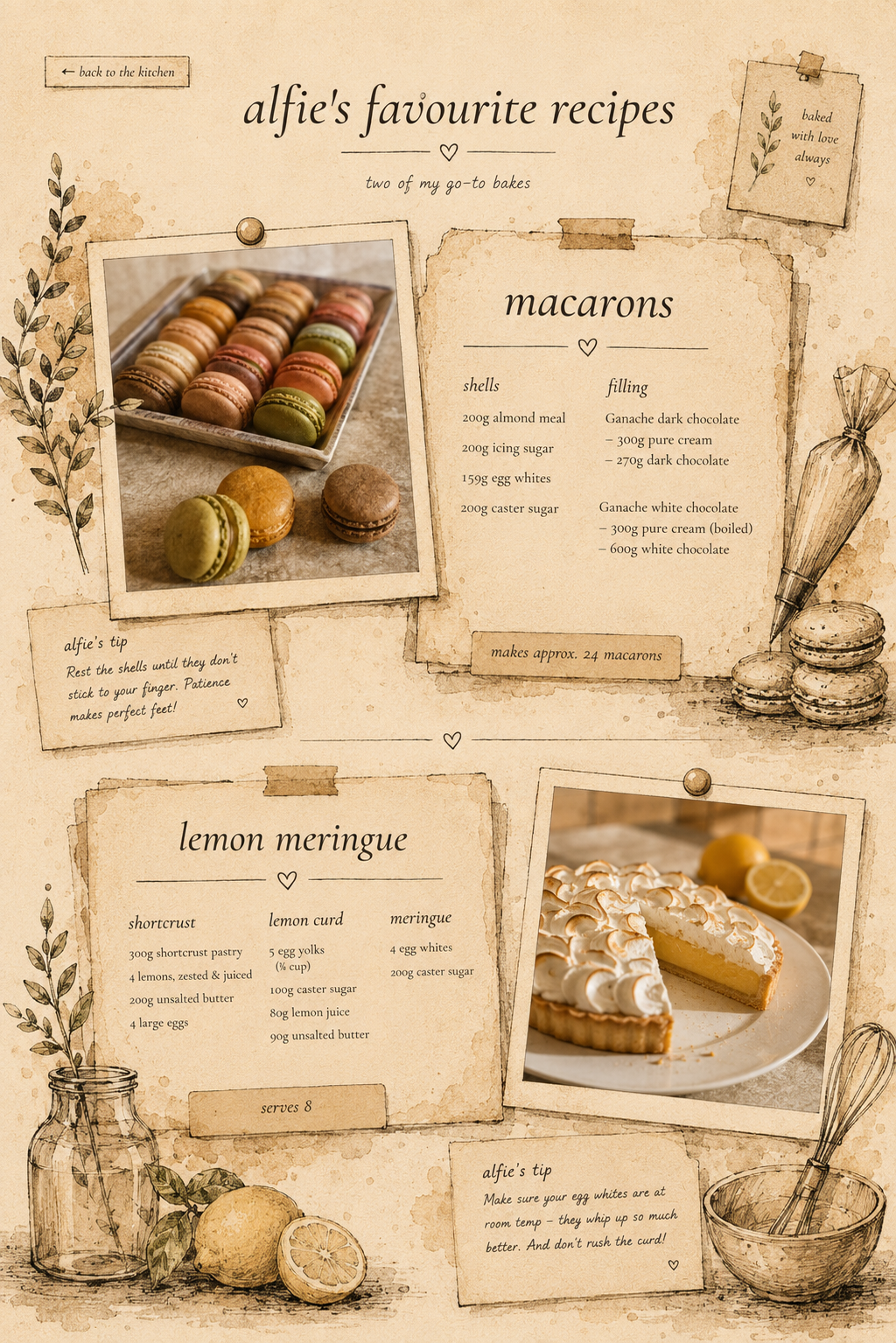 Alfie's favourite recipes — macarons and lemon meringue